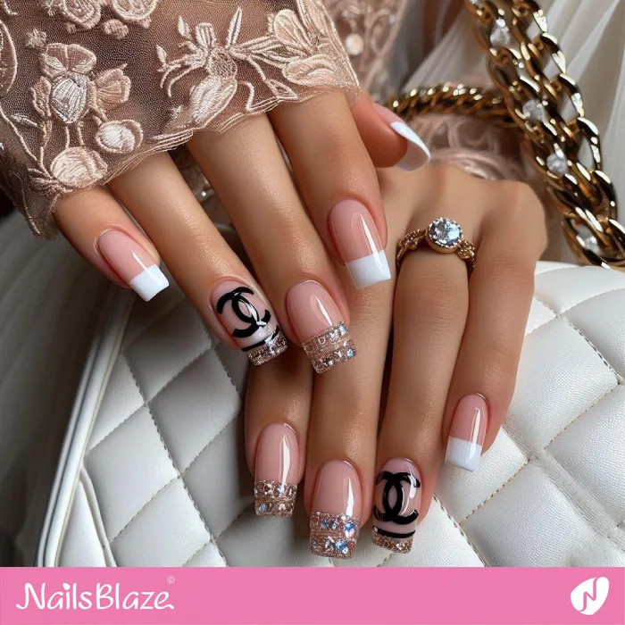 Luxury French Nails with Chanel Logo Design | Branded Nails - NB4238