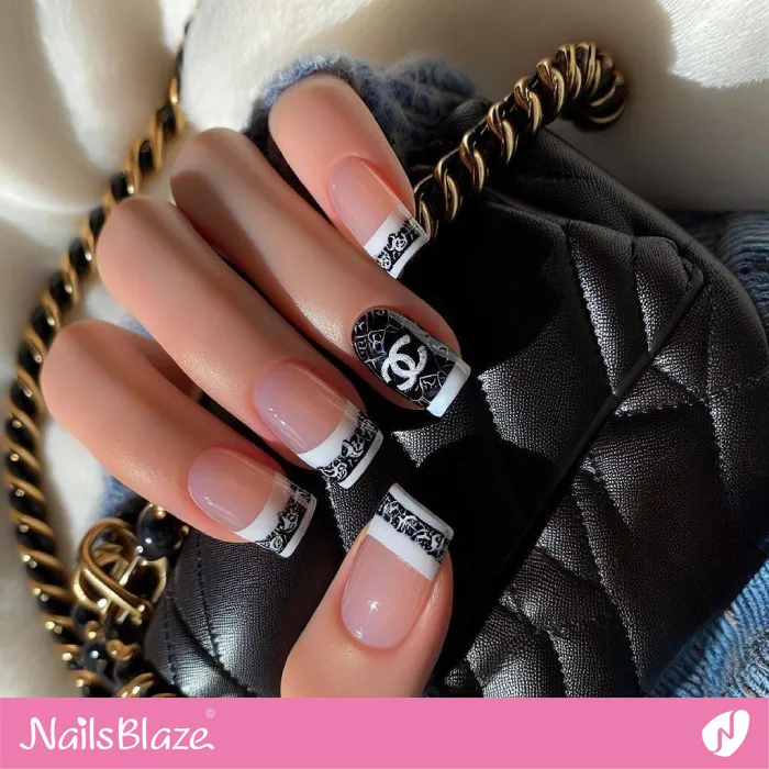 Chanel-inspired Classy French Nails | Branded Nails - NB4240