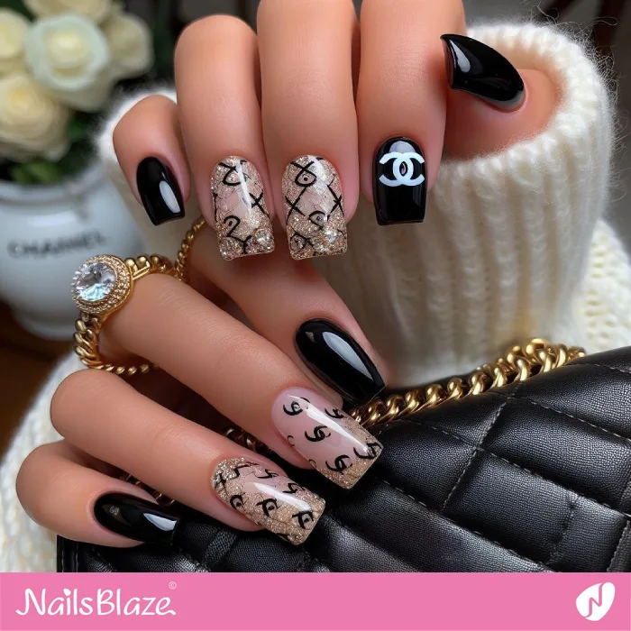Chanel-inspired Nails Glitter Design | Branded Nails - NB4241