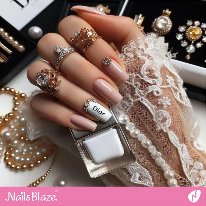 Dior Nail Design with Rhinestones | Branded Nails - NB4251