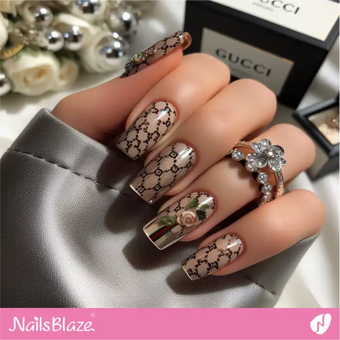 Brown Nails Gucci Design | Branded Nails - NB4257