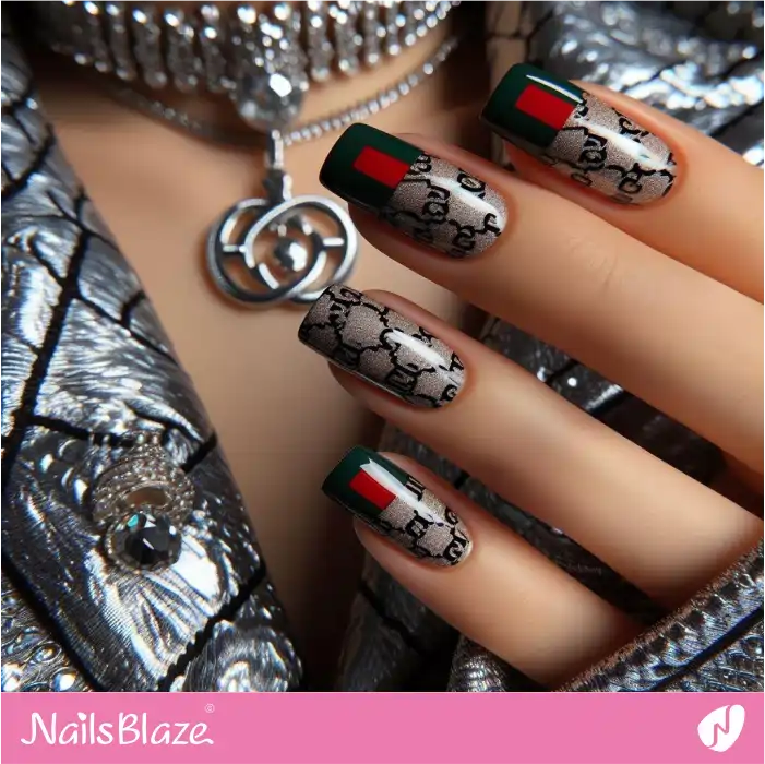 Gucci-inspired French Manicure Design | Branded Nails - NB4259