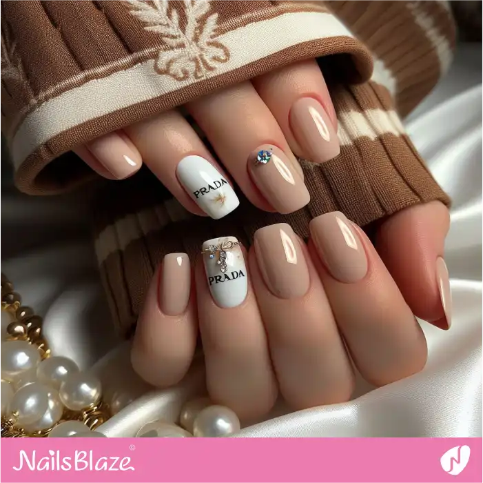 Nude Nails with Prada Accents | Branded Nails - NB4260