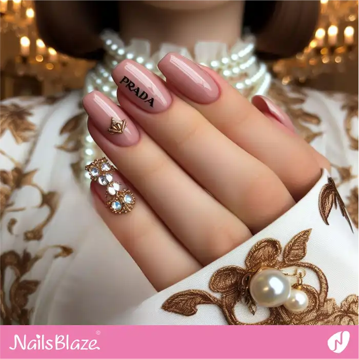 Prada-inspired Embellished Pink Nails | Branded Nails - NB4261