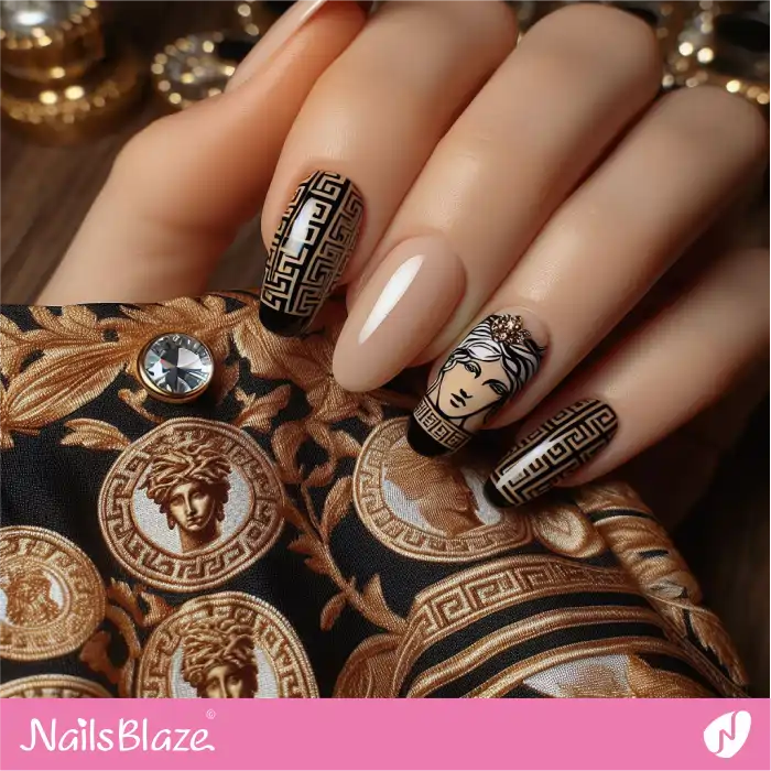 Versace-inspired French Nails | Branded Nails - NB4266
