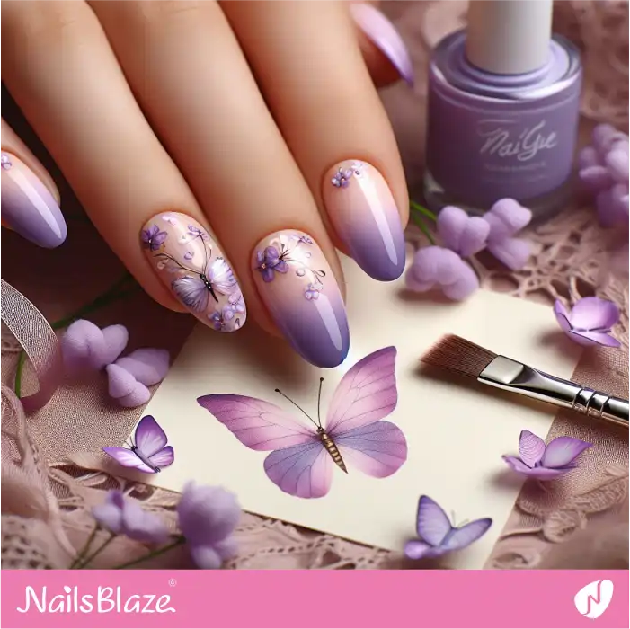 Ombre French Butterfly Nails Design | Spring Nails - NB4352