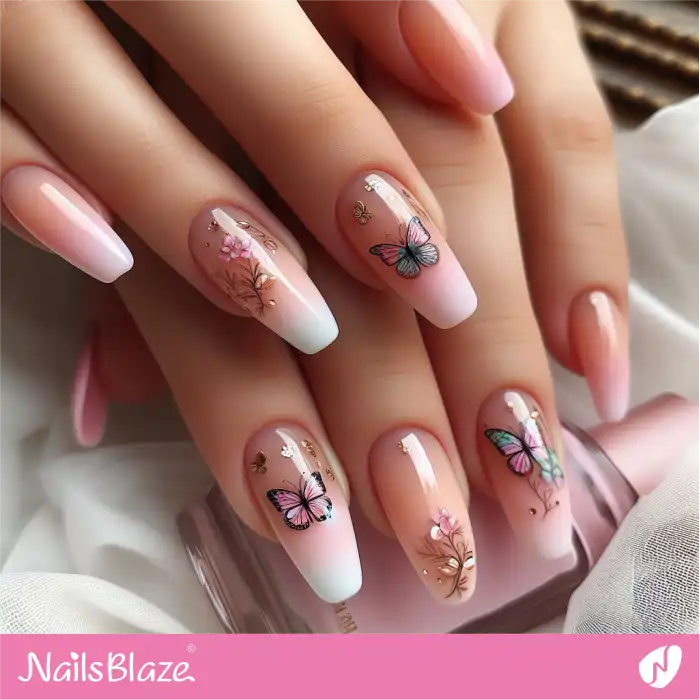 Spring Butterfly and Flowers Nails Design | Spring Nails - NB4353