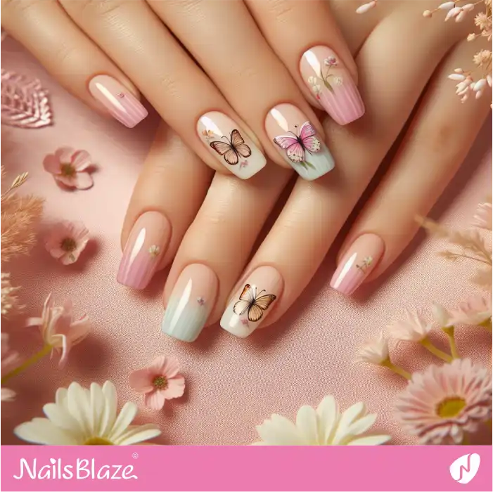 Spring Pink Butterfly Nails Design | Spring Nails - NB4354