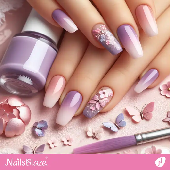 Purple Nails with Butterfly Design | Spring Nails - NB4355