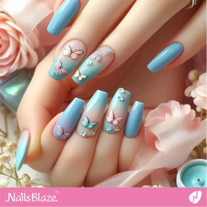 Blue Nails Butterfly Design | Spring Nails - NB4357