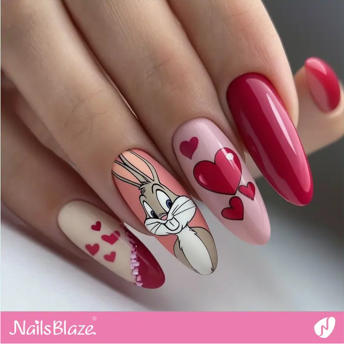 Heart Nails with Bugs Bunny Accent | Cartoon Nails- NB8368