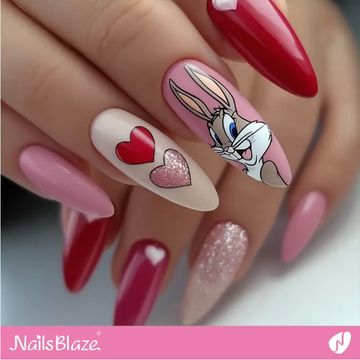 Valentine Bugs Bunny Theme Nails | Cartoon Nails- NB8366