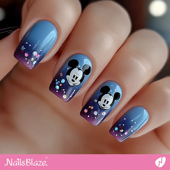 Mickey Mouse Design for Blue Ombre Nails | Cartoon Nails - NB6636