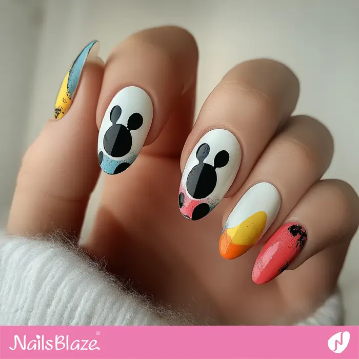 Abstract Nails with Silhouette Mickey Mouse | Cartoon Nails - NB6637