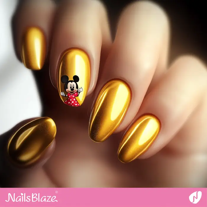 Mini Mouse Accent for Gold Nails | Cartoon Nails - NB6640