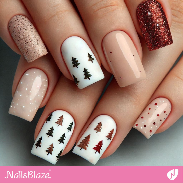 Christmas Tree Pattern Nails Design | Christmas Tree Nails - NB6839