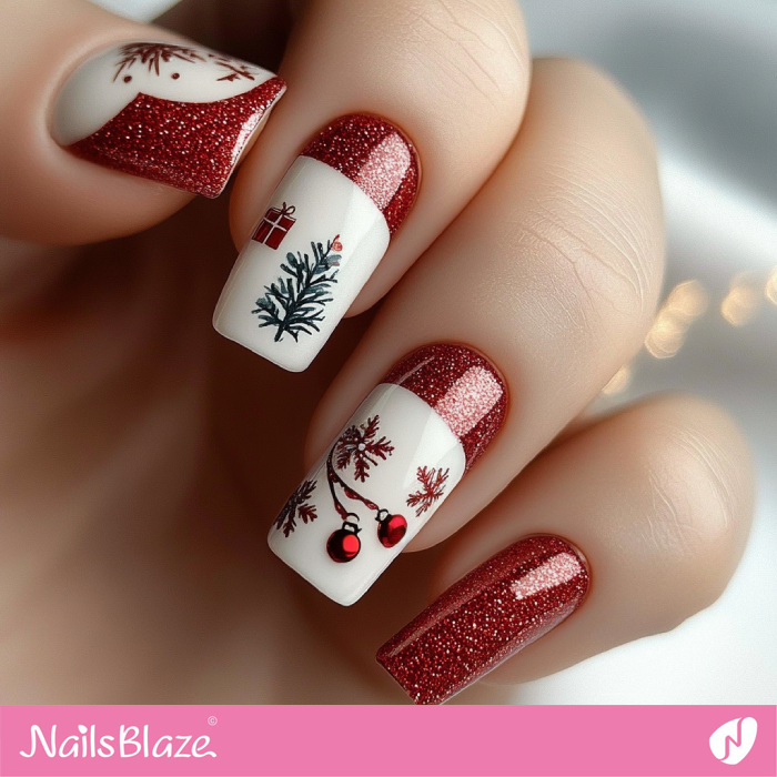 Embellished Christmas Tree Nails | Christmas Tree Nails - NB6841