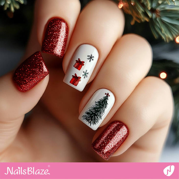 Christmas Tree and Gift Nails Design | Christmas Tree Nails - NB6844