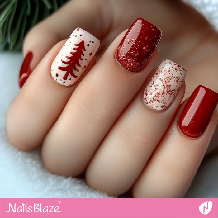 Red Silhouette Christmas Tree for Nail Design | Christmas Tree Nails - NB6845