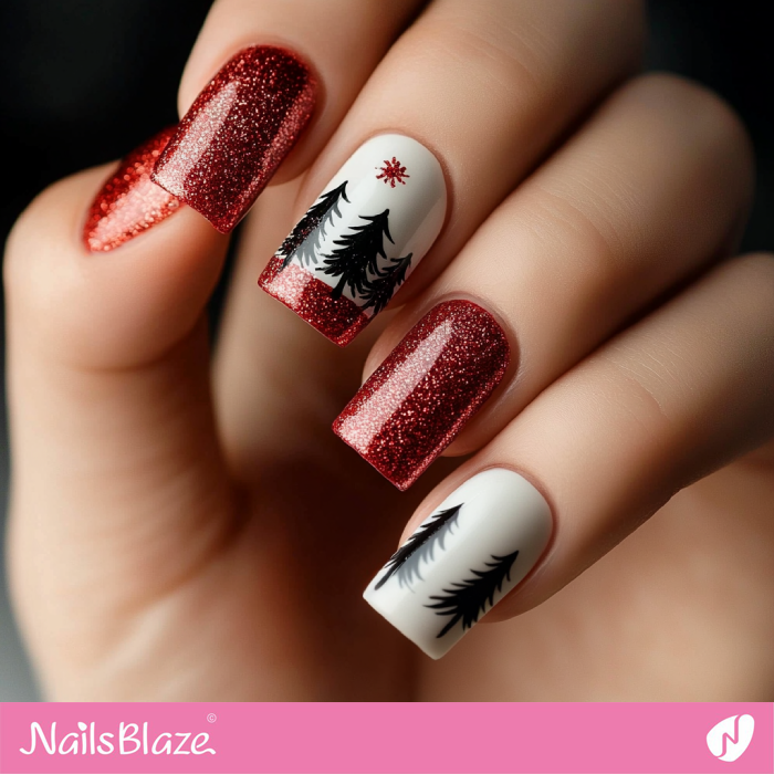 Christmas Tree Nails with Red Embellishment | Christmas Tree Nails - NB6846