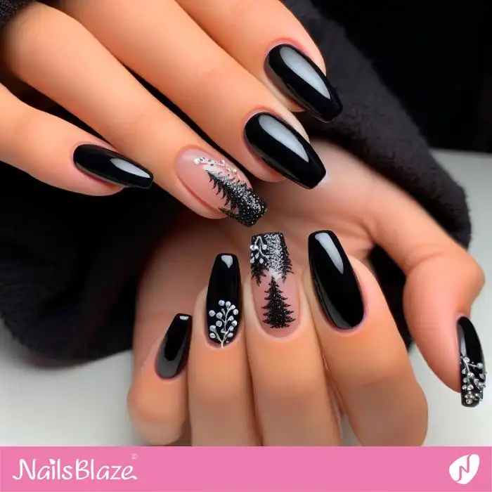 Black Christmas Tree Nails | Christmas | Luxury - NB1230