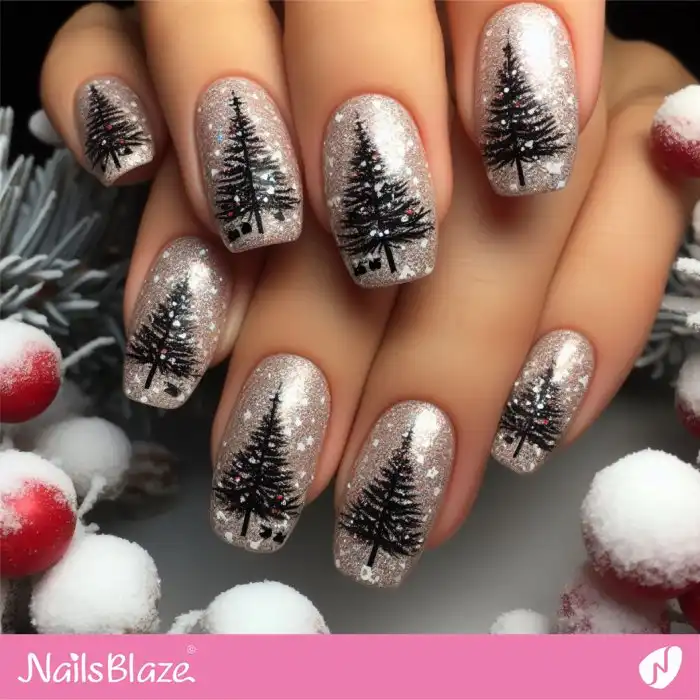 Glitter Nails with Christmas Tree | Christmas | Holiday - NB1231