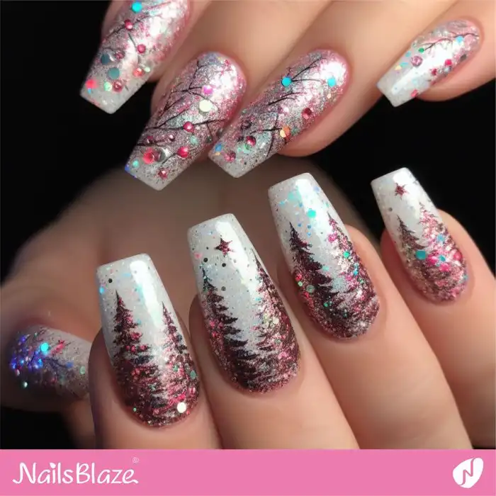Christmas Tree Nails with Glitter Embellishment | Christmas | Winter - NB1234