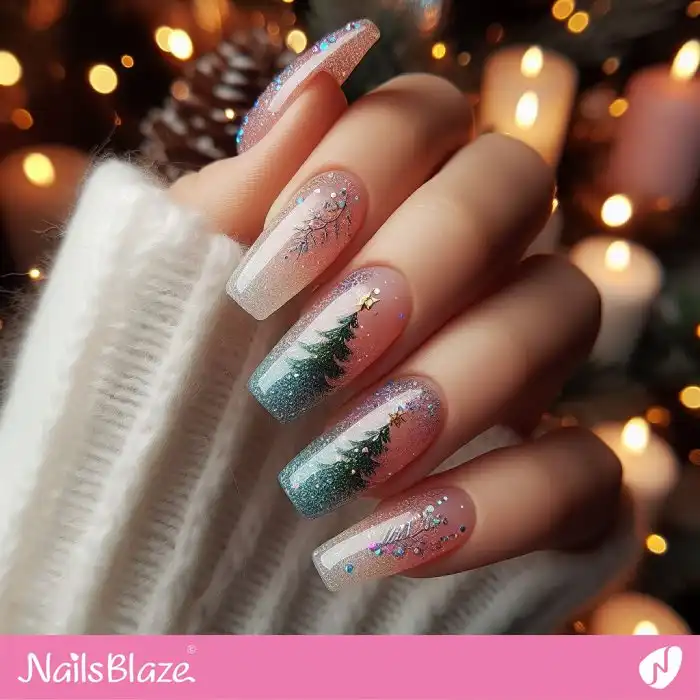 Glossy Sparkling Christmas Tree Nails | Christmas | Winter - NB1237