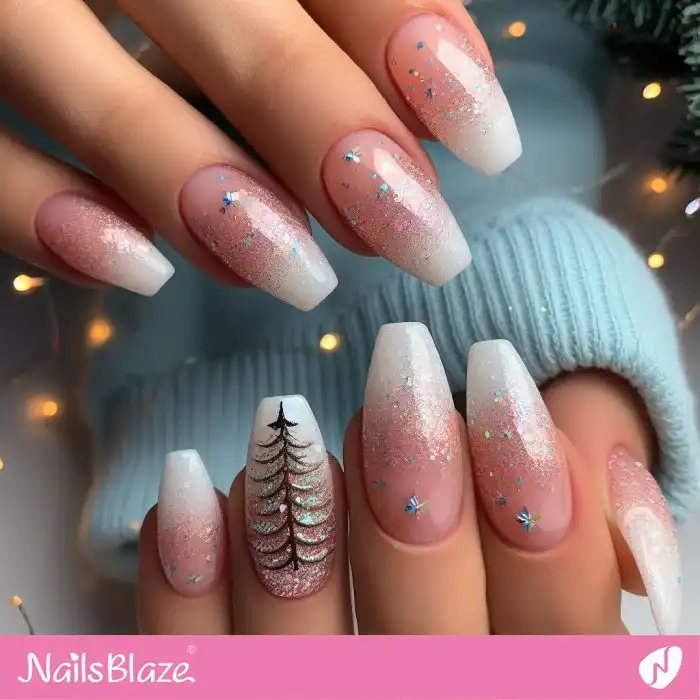 Glitter Ombre Nails with Christmas Tree | Christmas | Winter - NB1239