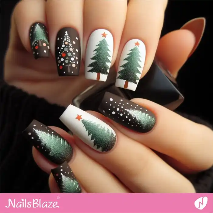Black and White Nails with Christmas Tree | Christmas | Winter - NB1252