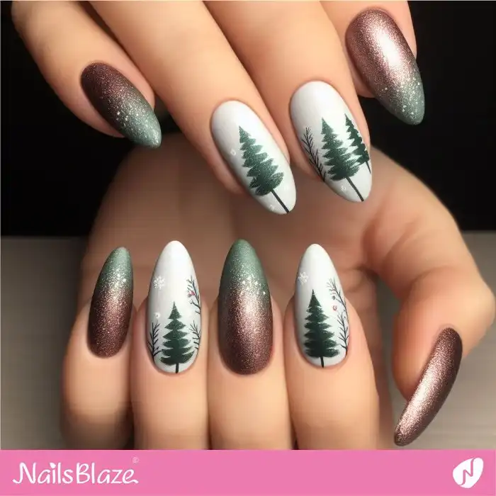 Glitter and Matte Christmas Tree Nails | Christmas | Winter - NB1256