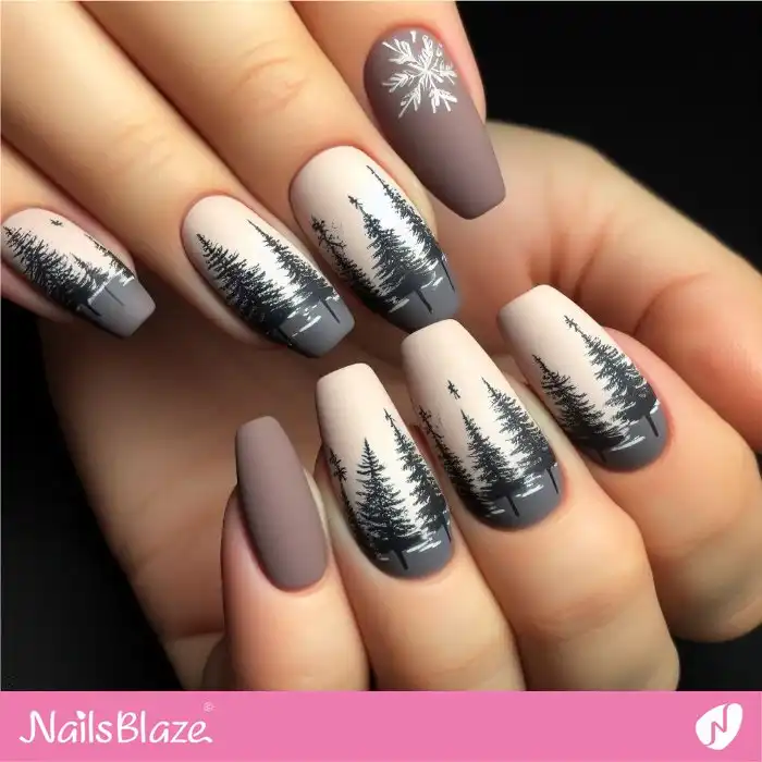 Snowflake and Christmas Tree Matte Nails | Christmas | Winter - NB1257