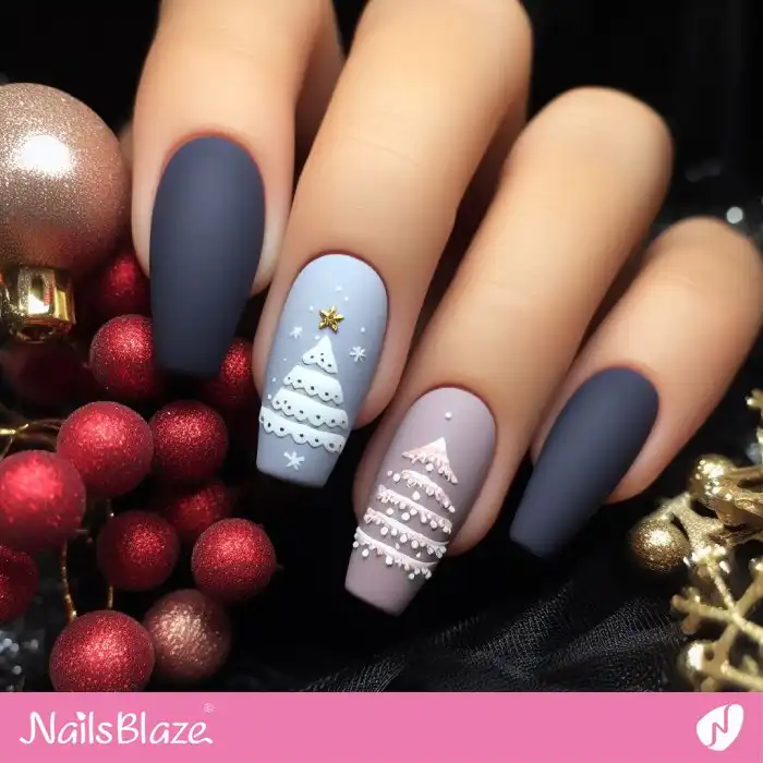 Matte Christmas Tree Nails with Ornaments | Christmas | Winter - NB1254
