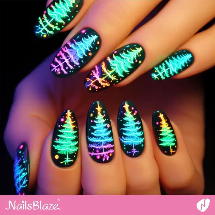 Pastel Neon Christmas Tree Nails | Christmas | Party - NB1260