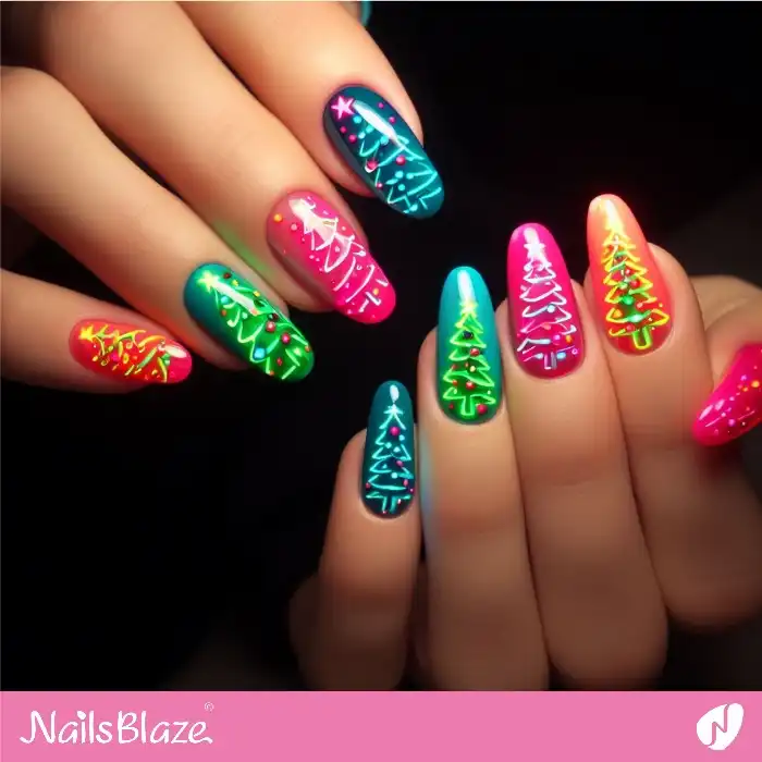 Colorful Neon Christmas Tree Nails | Christmas | Party - NB1261