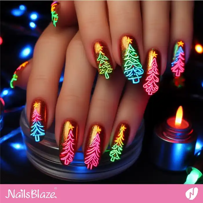 Glitter Nails with Neon Christmas Trees | Christmas | Party - NB1262