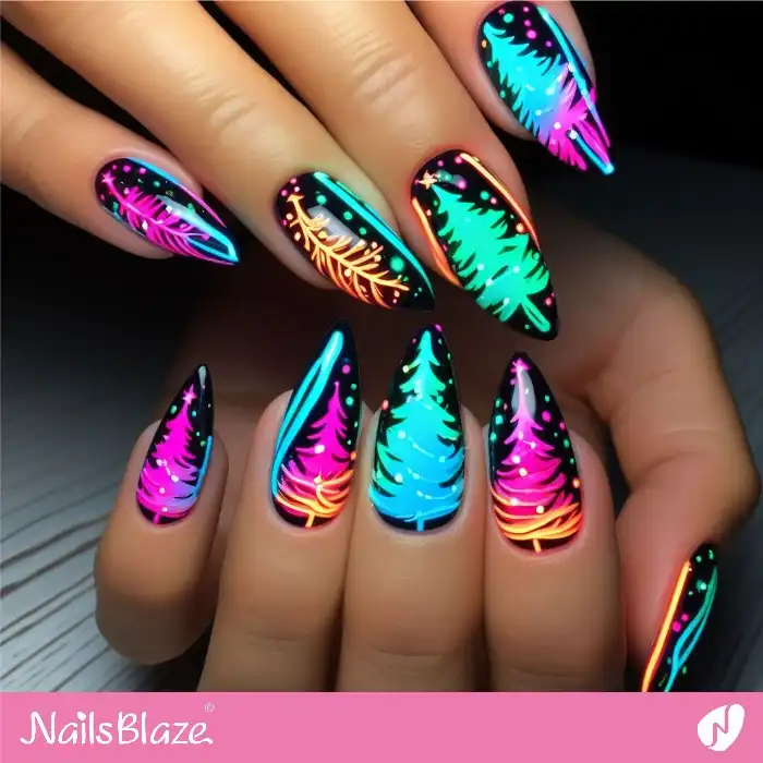 Pastel Neon Christmas Tree Nails | Christmas | Party - NB1264
