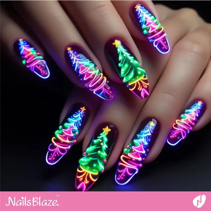 Glow in the Dark Christmas Tree Nails | Christmas | Party - NB1265