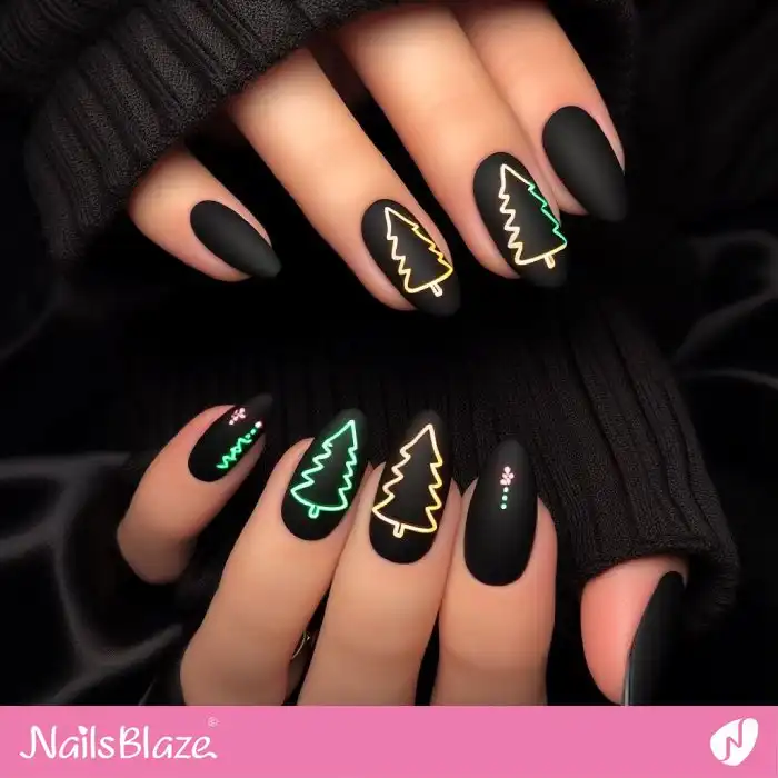 Outlined Neon Christmas Tree Nails | Christmas | Party - NB1267