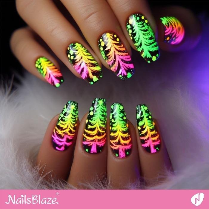 Gradient Neon Christmas Tree Nails | Christmas | Party - NB1263