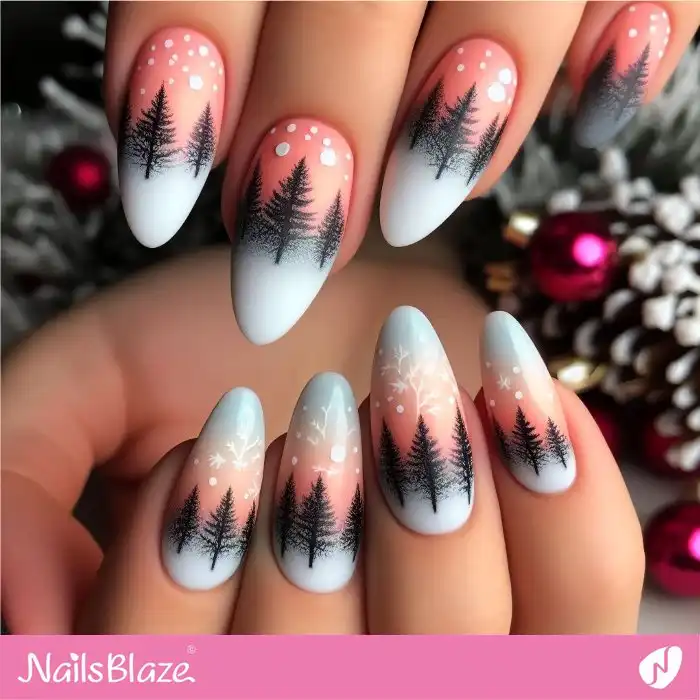 Orange and White Ombre Christmas Trees Nails | Winter - NB1269