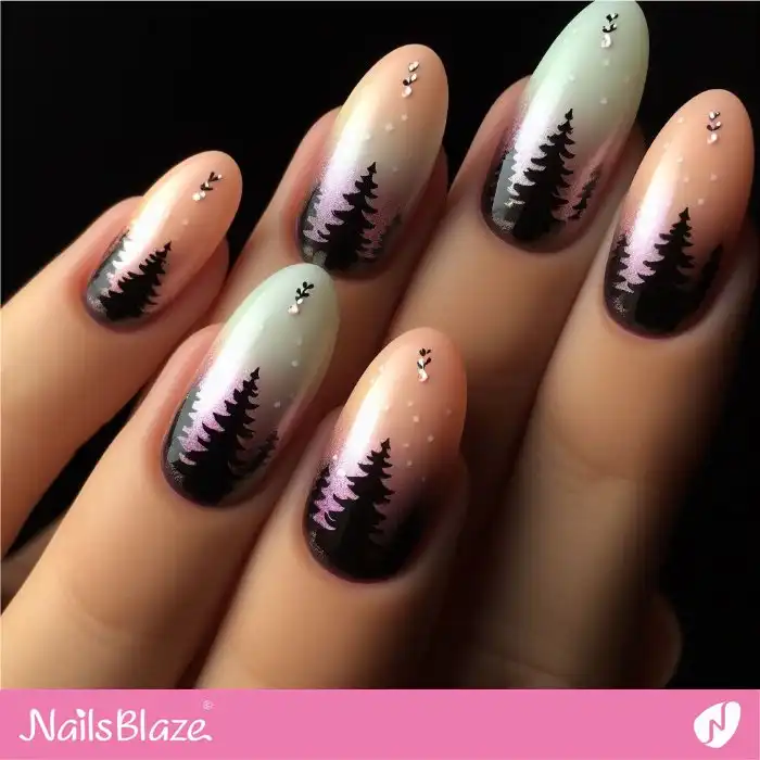 Embellished Ombre Christmas Trees Nails | Winter - NB1270