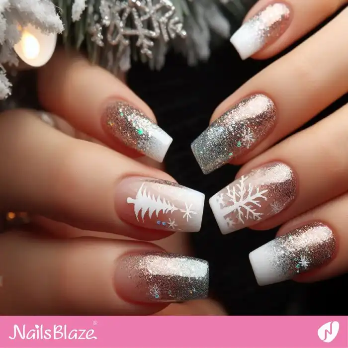 Silver and Rose Gold Christmas Tree Nails | Winter - NB1277
