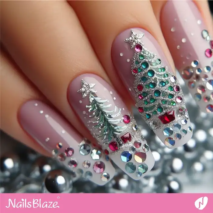 Christmas Tree Nail Design with Decorations| Winter - NB1289