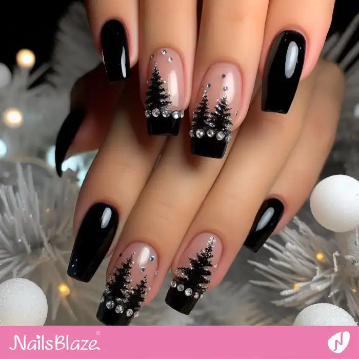 Luxury Christmas Trees Nails with Rhinestone | Winter - NB1293