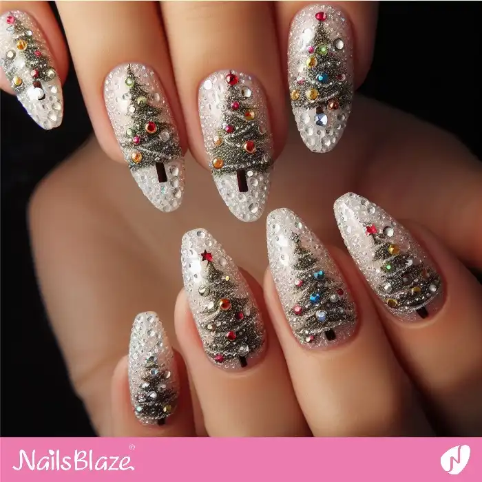 Full Bling Christmas Tree Nails with Ornaments Design | Winter - NB1295