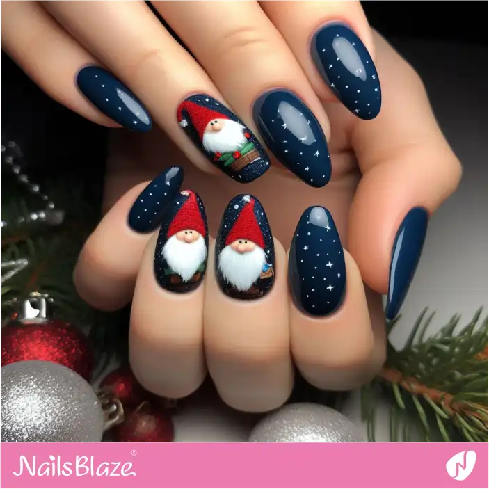 Blue Gnome Nail Design | Christmas Nails - NB1393