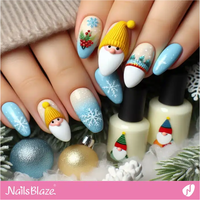 Ombre Gnome Nails with Snowflakes | Christmas Nails - NB1400