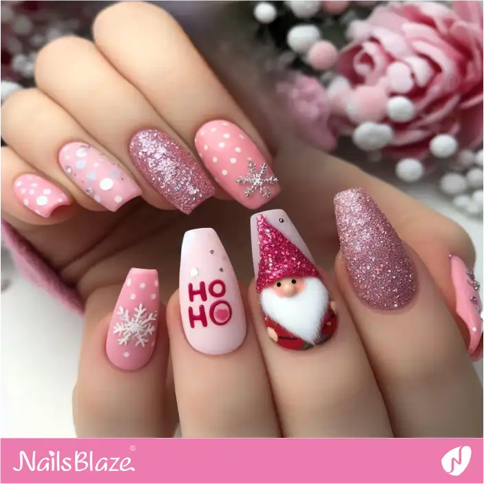 Gnome Ho Ho Pink Nails | Christmas Nails - NB1402
