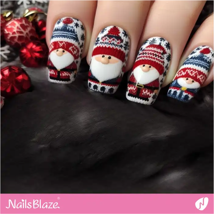 Knitted Gnomes Nail Design | Christmas Nails - NB1404